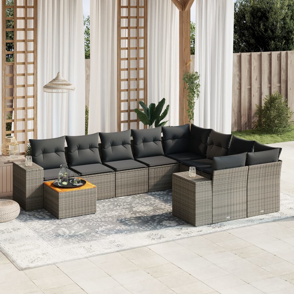 10-tlg. Garten-Sofagarnitur mit Kissen Grau Poly Rattan 10-tlg. Garten-Sofagarnitur mit Kissen Grau Poly Rattan