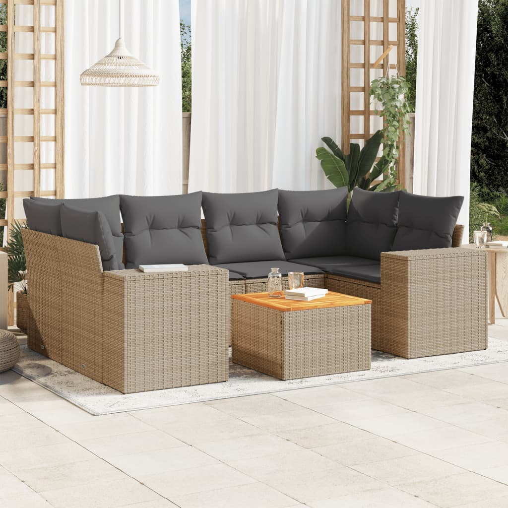 7-tlg. Garten-Sofagarnitur mit Kissen Beige Poly Rattan 7-tlg. Garten-Sofagarnitur mit Kissen Beige Poly Rattan