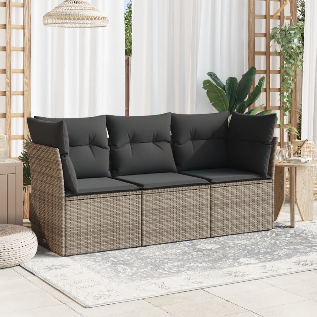 3-tlg. Garten-Sofagarnitur mit Kissen Grau Poly Rattan 3-tlg. Garten-Sofagarnitur mit Kissen Grau Poly Rattan