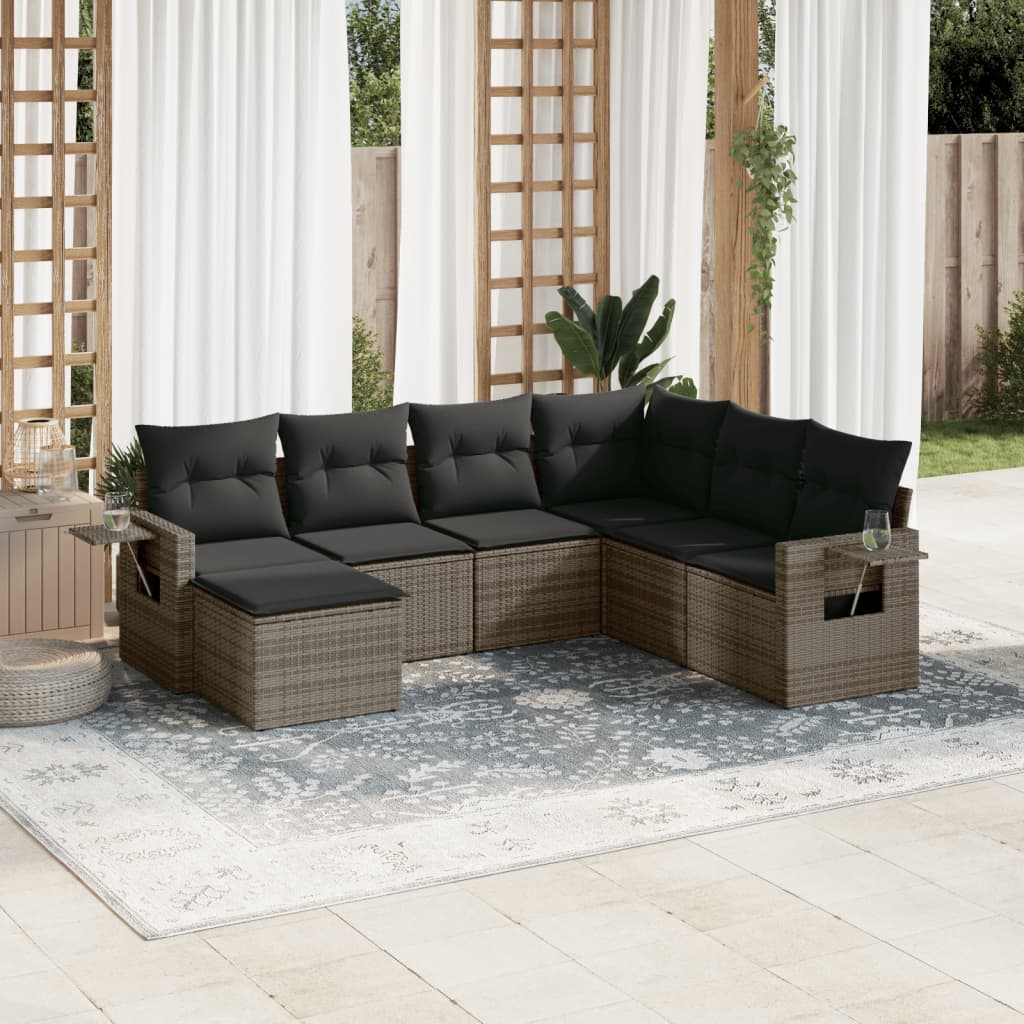7-tlg. Garten-Sofagarnitur mit Kissen Grau Poly Rattan 7-tlg. Garten-Sofagarnitur mit Kissen Grau Poly Rattan