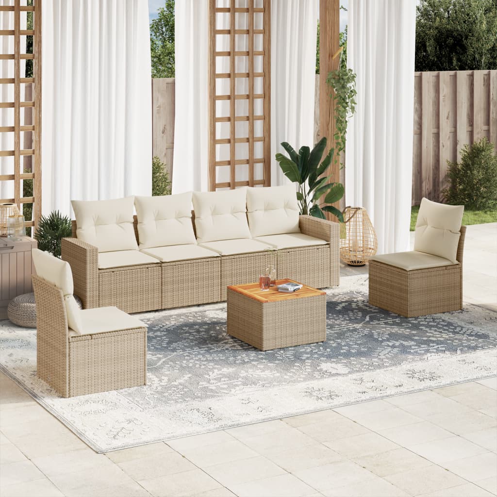 7-tlg. Garten-Sofagarnitur mit Kissen Beige Poly Rattan 7-tlg. Garten-Sofagarnitur mit Kissen Beige Poly Rattan