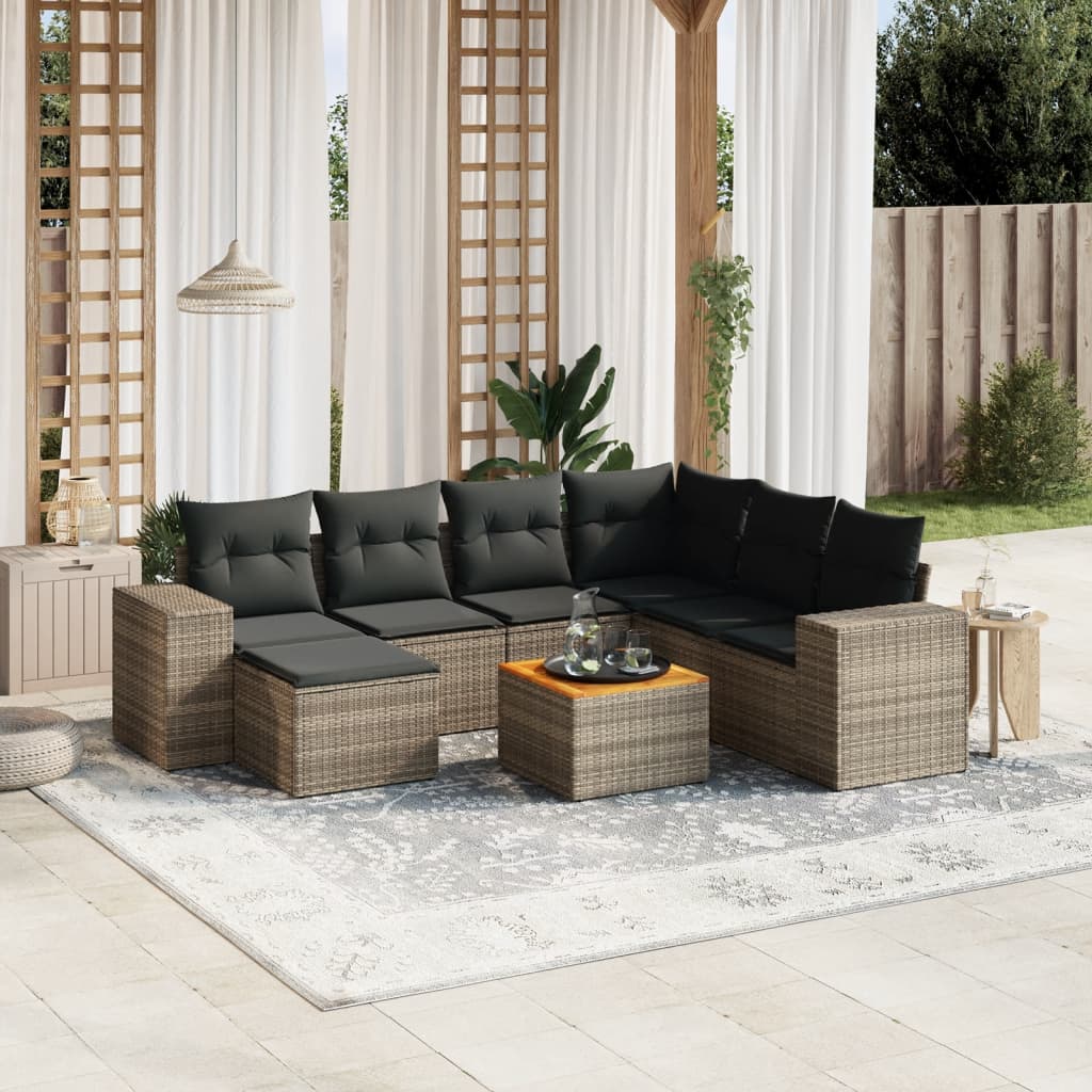 8-tlg. Garten-Sofagarnitur mit Kissen Grau Poly Rattan 8-tlg. Garten-Sofagarnitur mit Kissen Grau Poly Rattan
