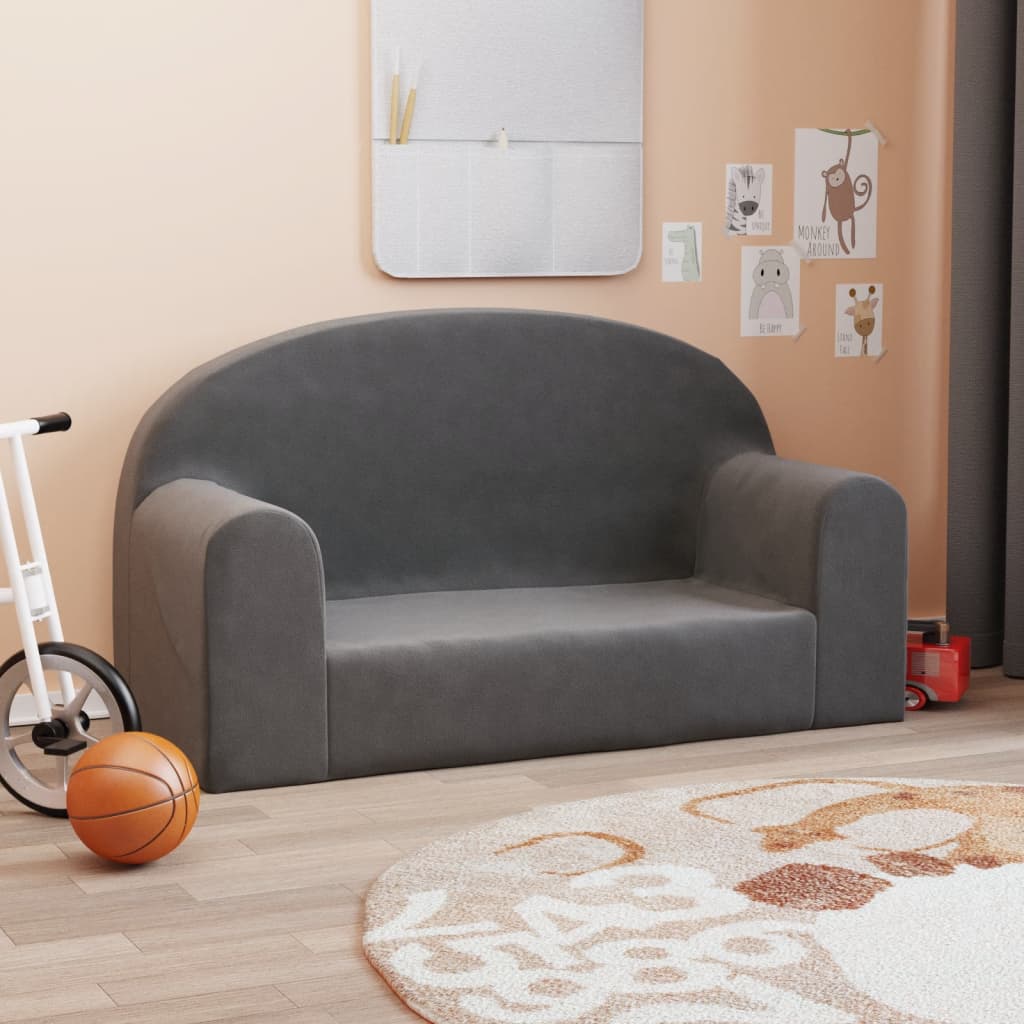 Kindersofa 2-Sitzer Anthrazit Weich Plüsch Kindersofa 2-Sitzer Anthrazit Weich Plüsch