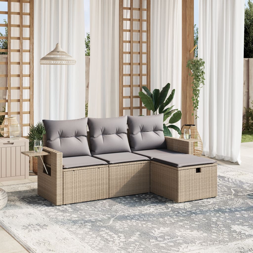 4-tlg. Garten-Sofagarnitur mit Kissen Beigemischung Poly Rattan 4-tlg. Garten-Sofagarnitur mit Kissen Beigemischung Poly Rattan