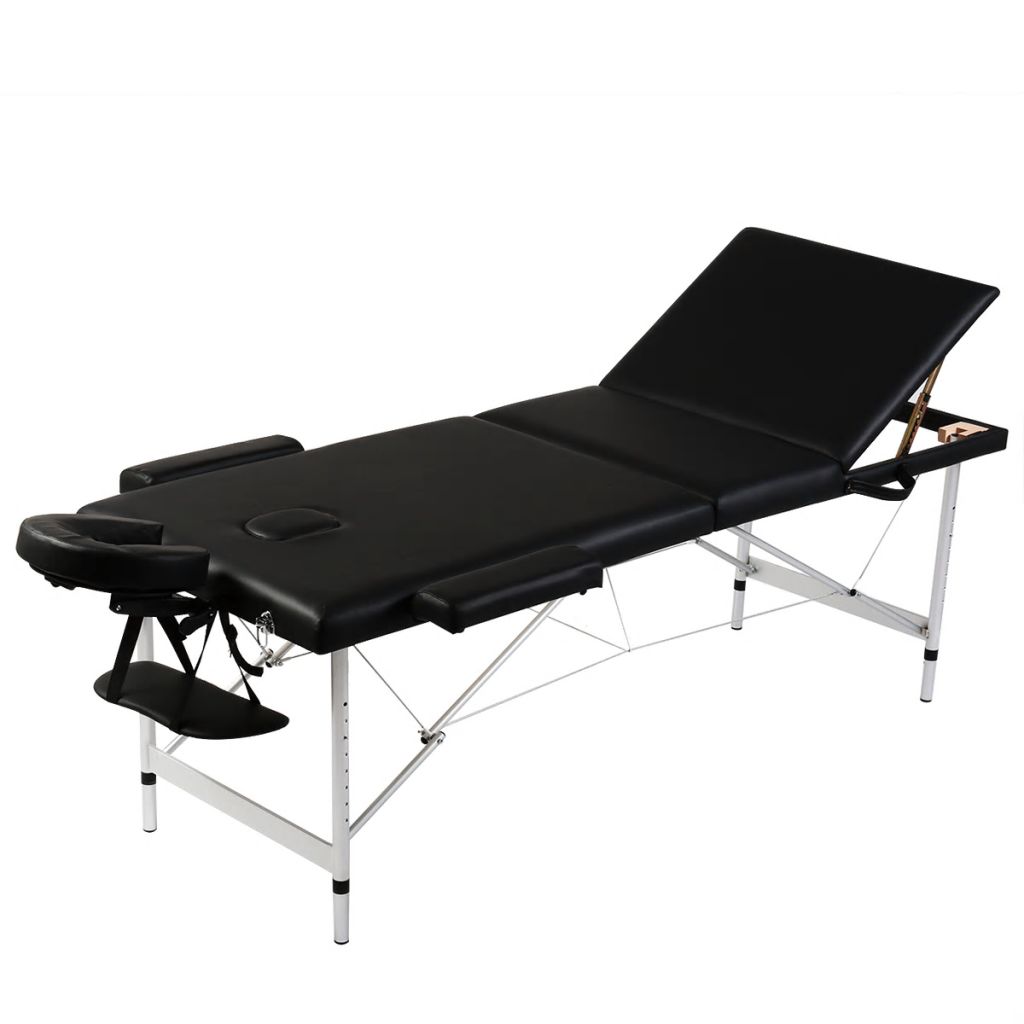 Massagetisch mit Aluminiumrahmen, faltbar 3 Zonen Schwarz Massagetisch mit Aluminiumrahmen, faltbar 3 Zonen Schwarz