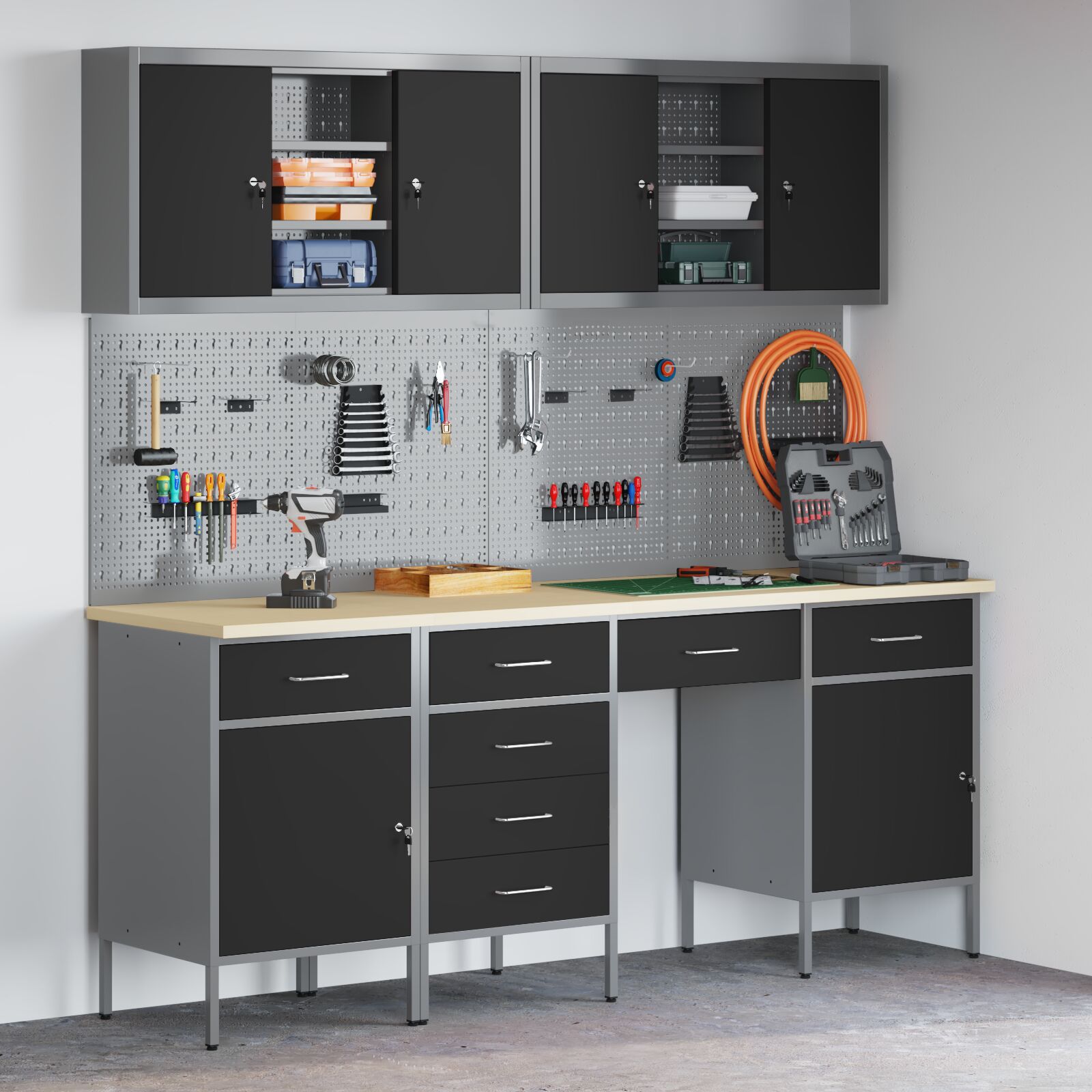 vidaXL 10-teiliges Werkbank-Set aus schwarzem Stahl vidaXL 10-teiliges Werkbank-Set aus schwarzem Stahl