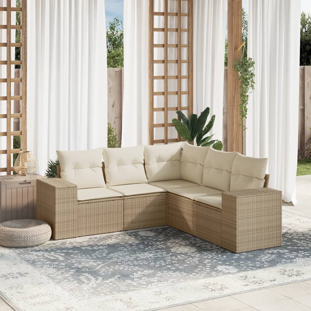 5-tlg. Garten-Sofagarnitur mit Kissen Beige Poly Rattan 5-tlg. Garten-Sofagarnitur mit Kissen Beige Poly Rattan