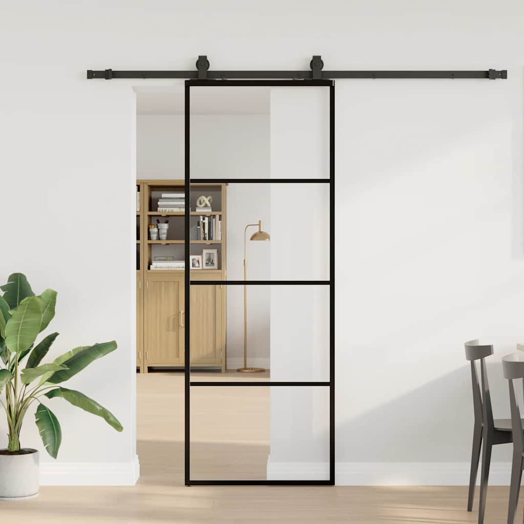 Schiebetür mit Beschlag Schwarz 76x205 cm ESG-Glas Schiebetür mit Beschlag Schwarz 76x205 cm ESG-Glas