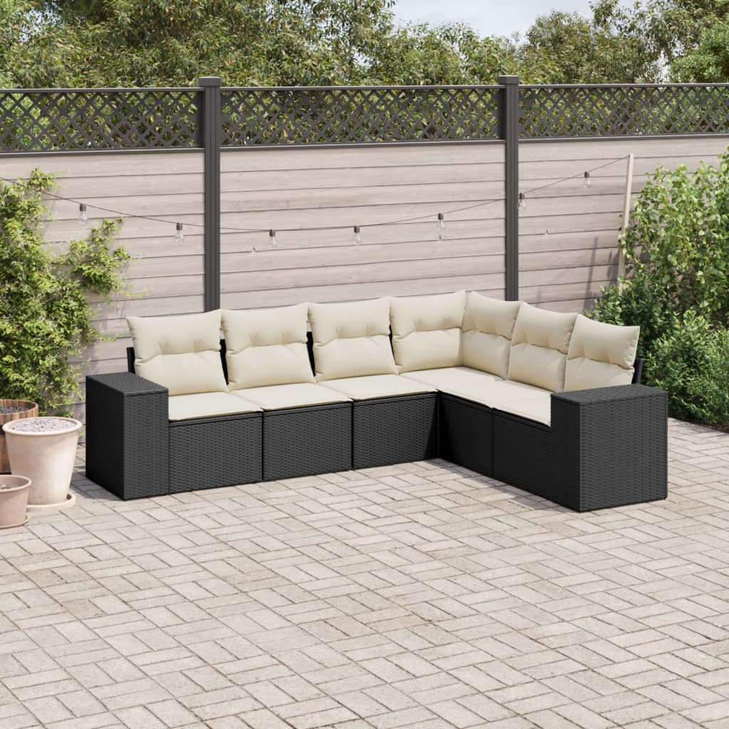 6-tlg. Garten-Sofagarnitur mit Kissen Schwarz Poly Rattan 6-tlg. Garten-Sofagarnitur mit Kissen Schwarz Poly Rattan