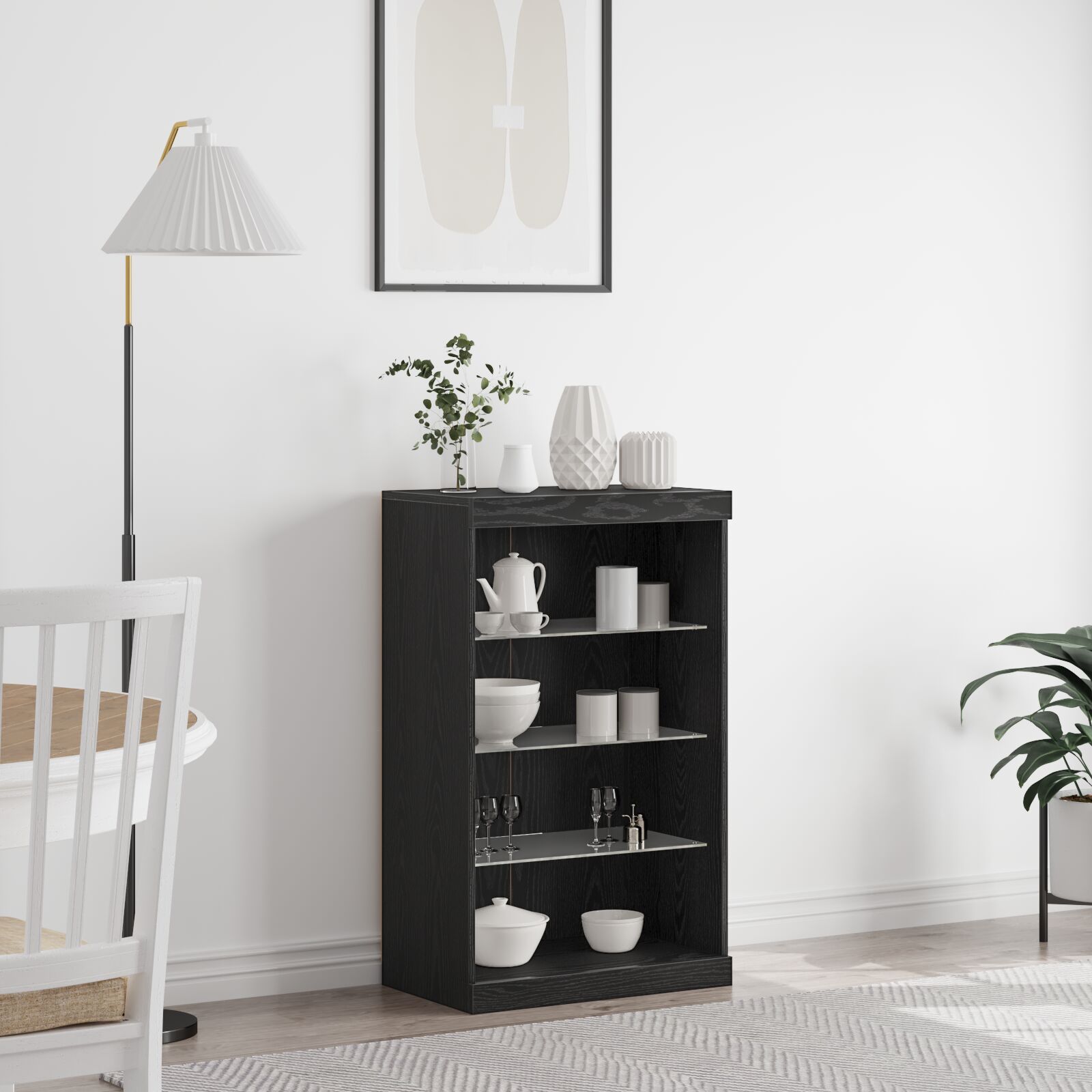 vidaXL Sideboard mit LED-Lichtern Schwarz Eiche 60,5x37x100 cm