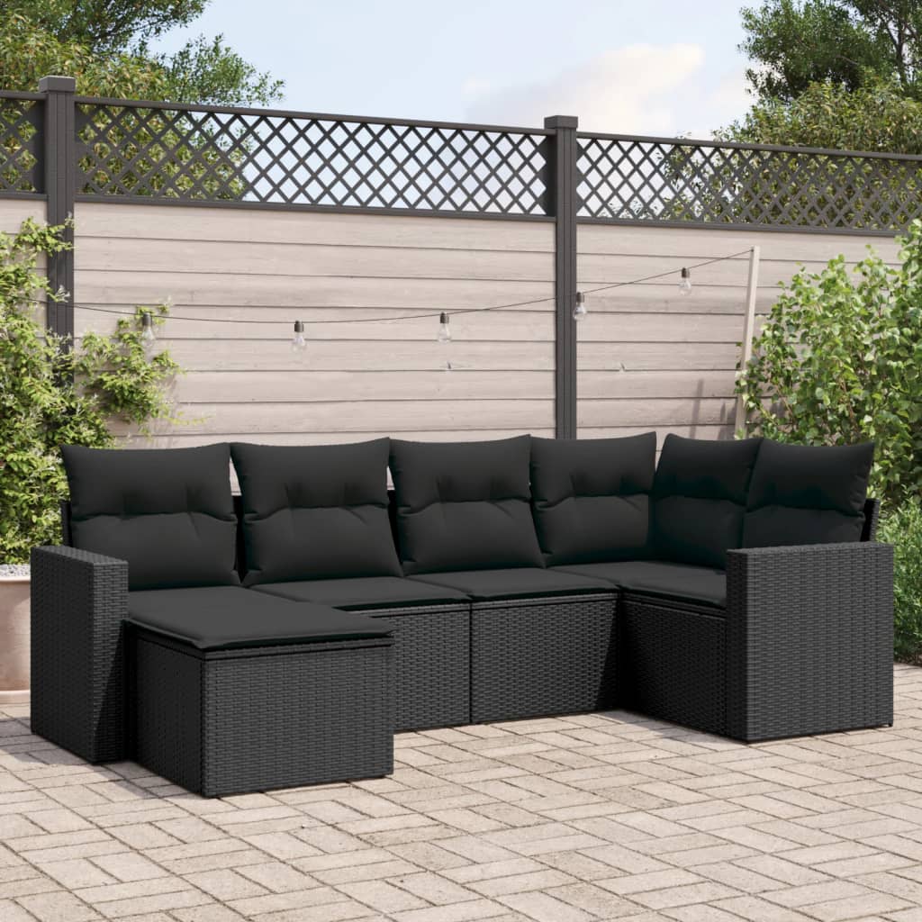 6-tlg. Garten-Sofagarnitur mit Kissen Schwarz Poly Rattan 6-tlg. Garten-Sofagarnitur mit Kissen Schwarz Poly Rattan
