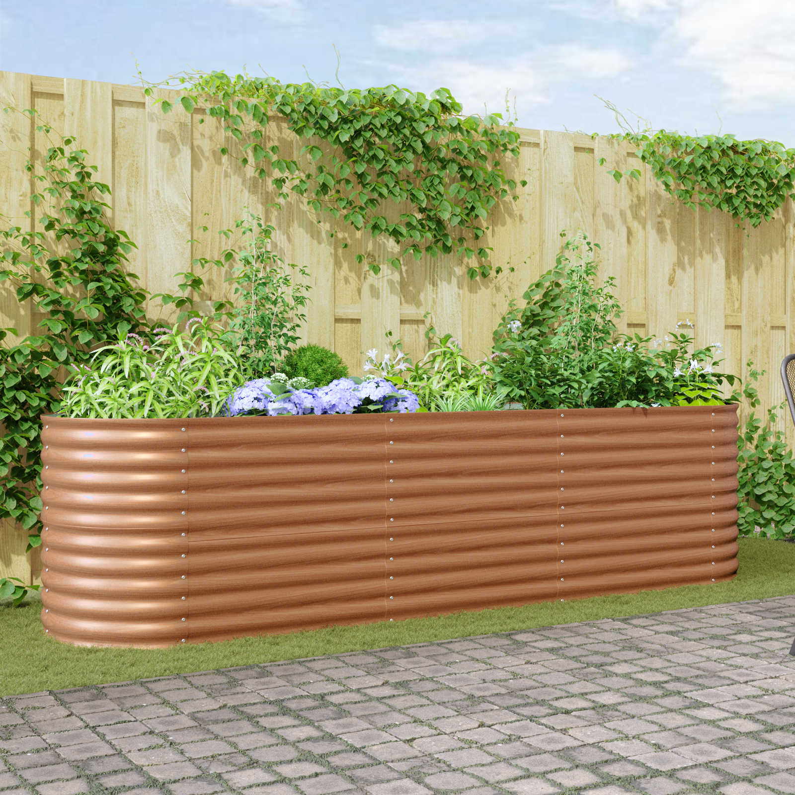 Hochbeet Pflanzgefäß Holzoptik Metall 320 X 80 X 81 cm Langlebig Hochbeet Pflanzgefäß Holzoptik Metall 320 X 80 X 81 cm Langlebig