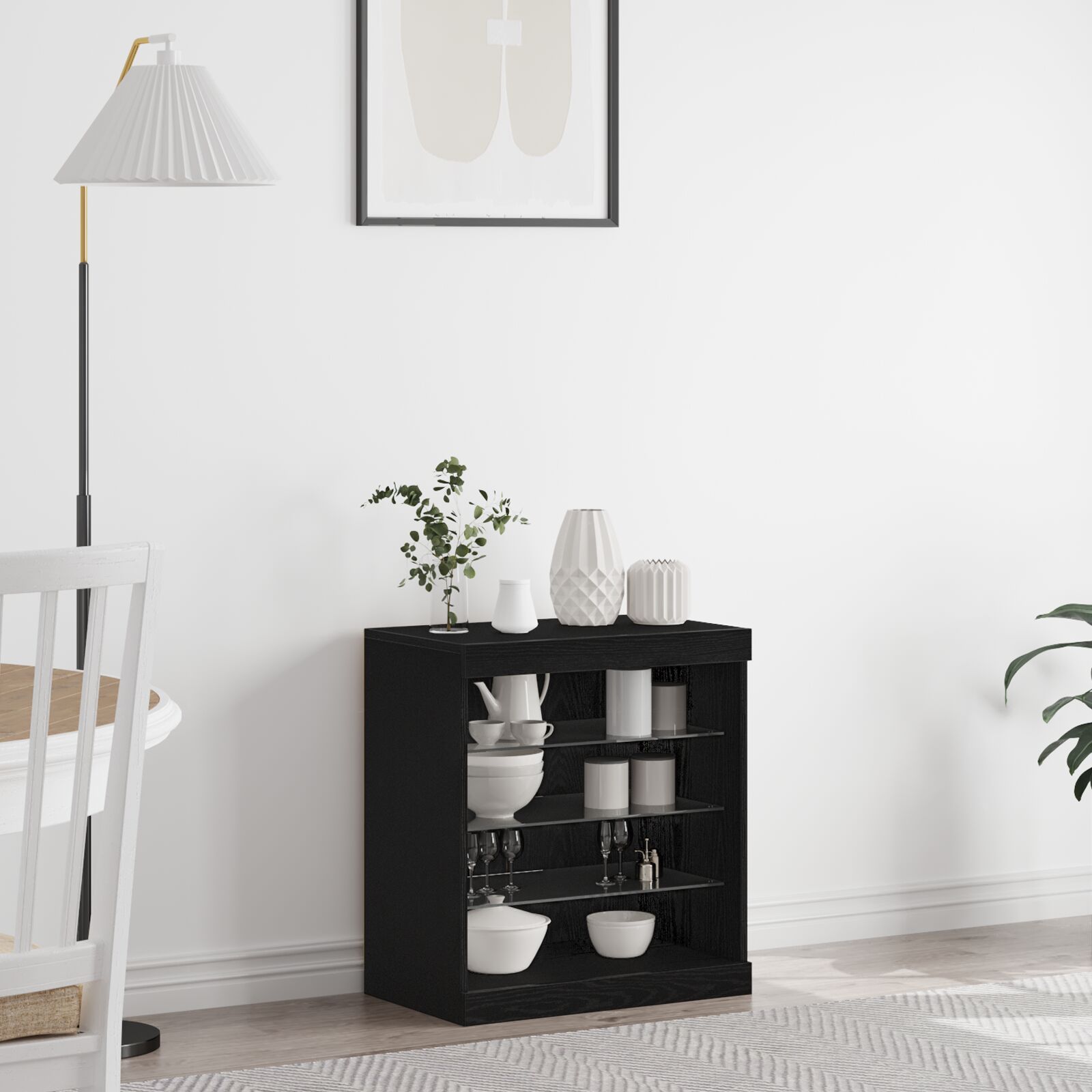 vidaXL Sideboard mit LED-Lichtern Schwarz Eiche 60,5x37x67 cm