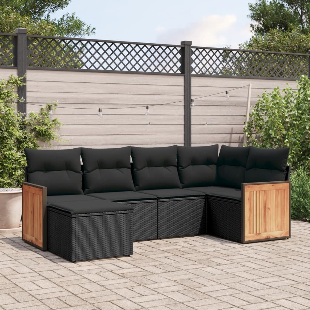 6-tlg. Garten-Sofagarnitur mit Kissen Schwarz Poly Rattan 6-tlg. Garten-Sofagarnitur mit Kissen Schwarz Poly Rattan