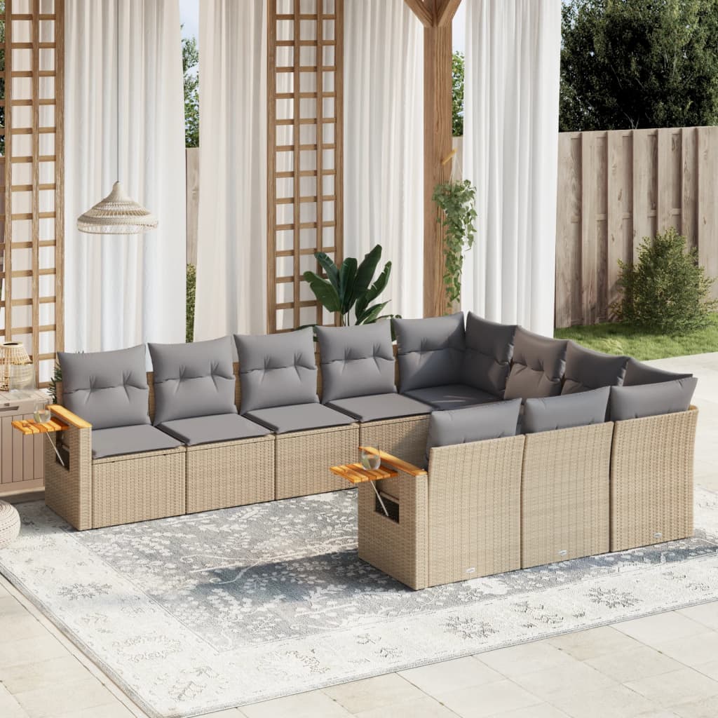 10-tlg. Garten-Sofagarnitur mit Kissen Beige Poly Rattan 10-tlg. Garten-Sofagarnitur mit Kissen Beige Poly Rattan