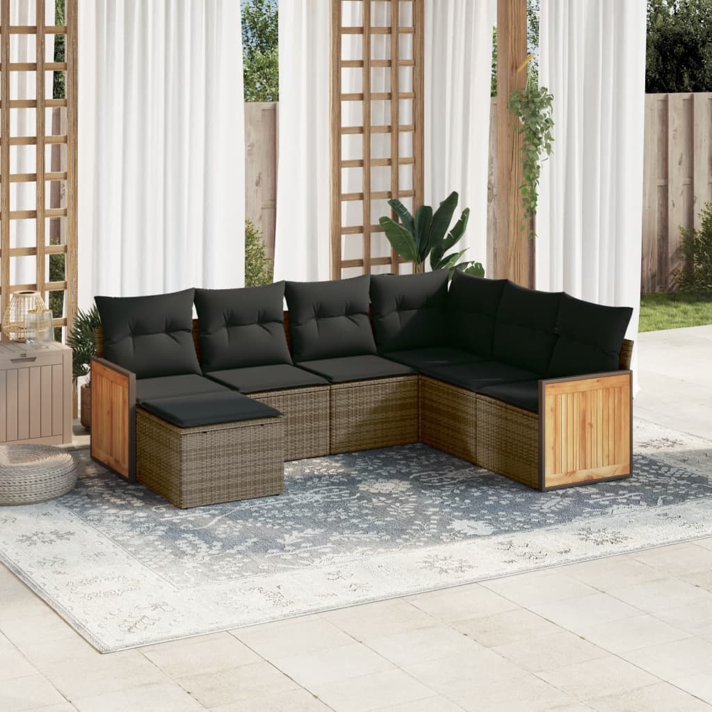 7-tlg. Garten-Sofagarnitur mit Kissen Grau Poly Rattan 7-tlg. Garten-Sofagarnitur mit Kissen Grau Poly Rattan