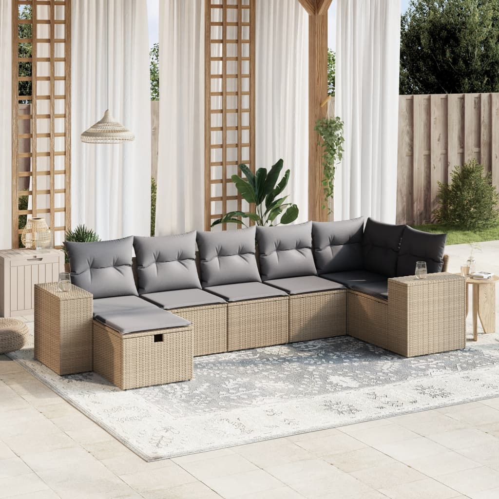 7-tlg. Garten-Sofagarnitur mit Kissen Beige Poly Rattan 7-tlg. Garten-Sofagarnitur mit Kissen Beige Poly Rattan