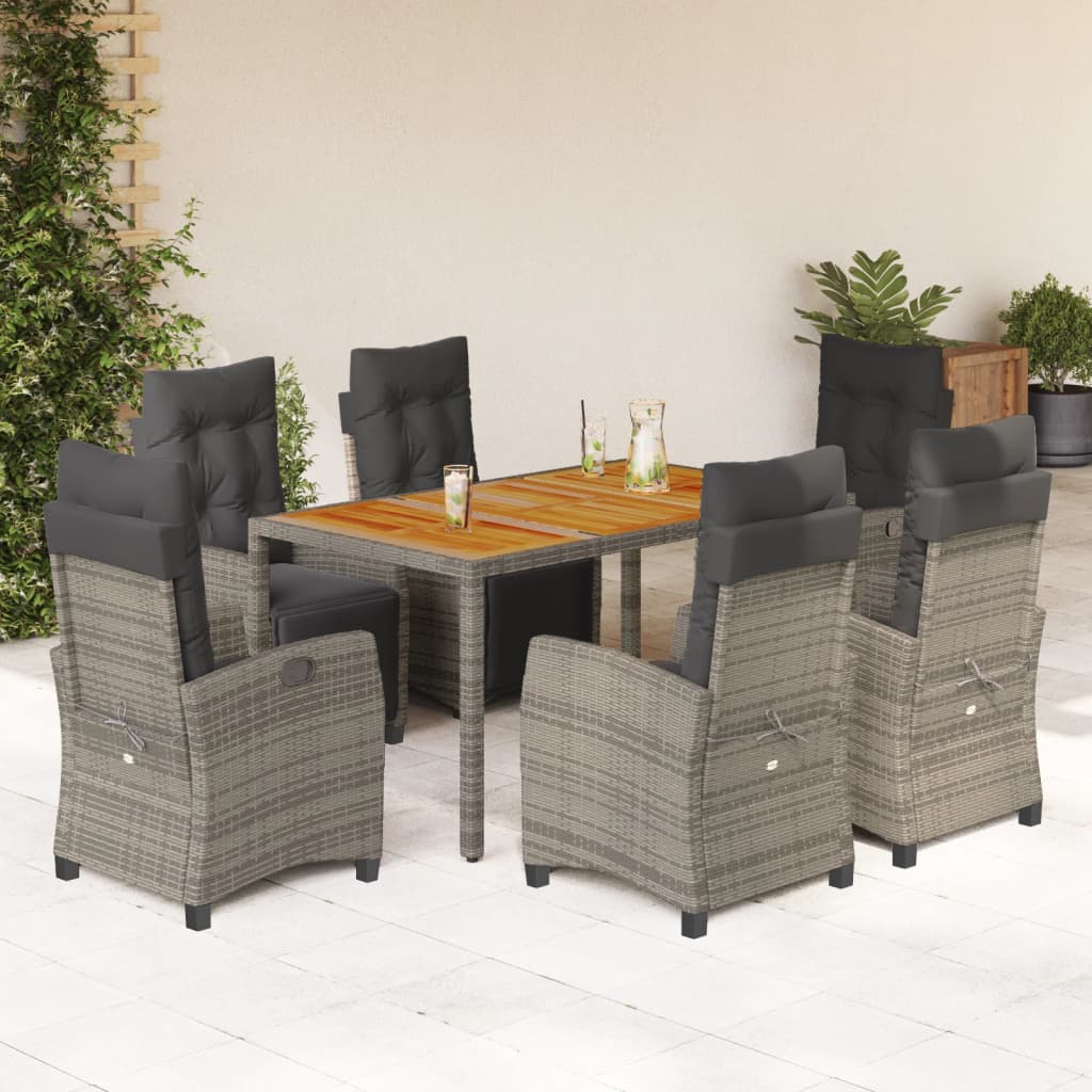 7-tlg. Garten-Essgruppe mit Kissen Grau Poly Rattan 7-tlg. Garten-Essgruppe mit Kissen Grau Poly Rattan