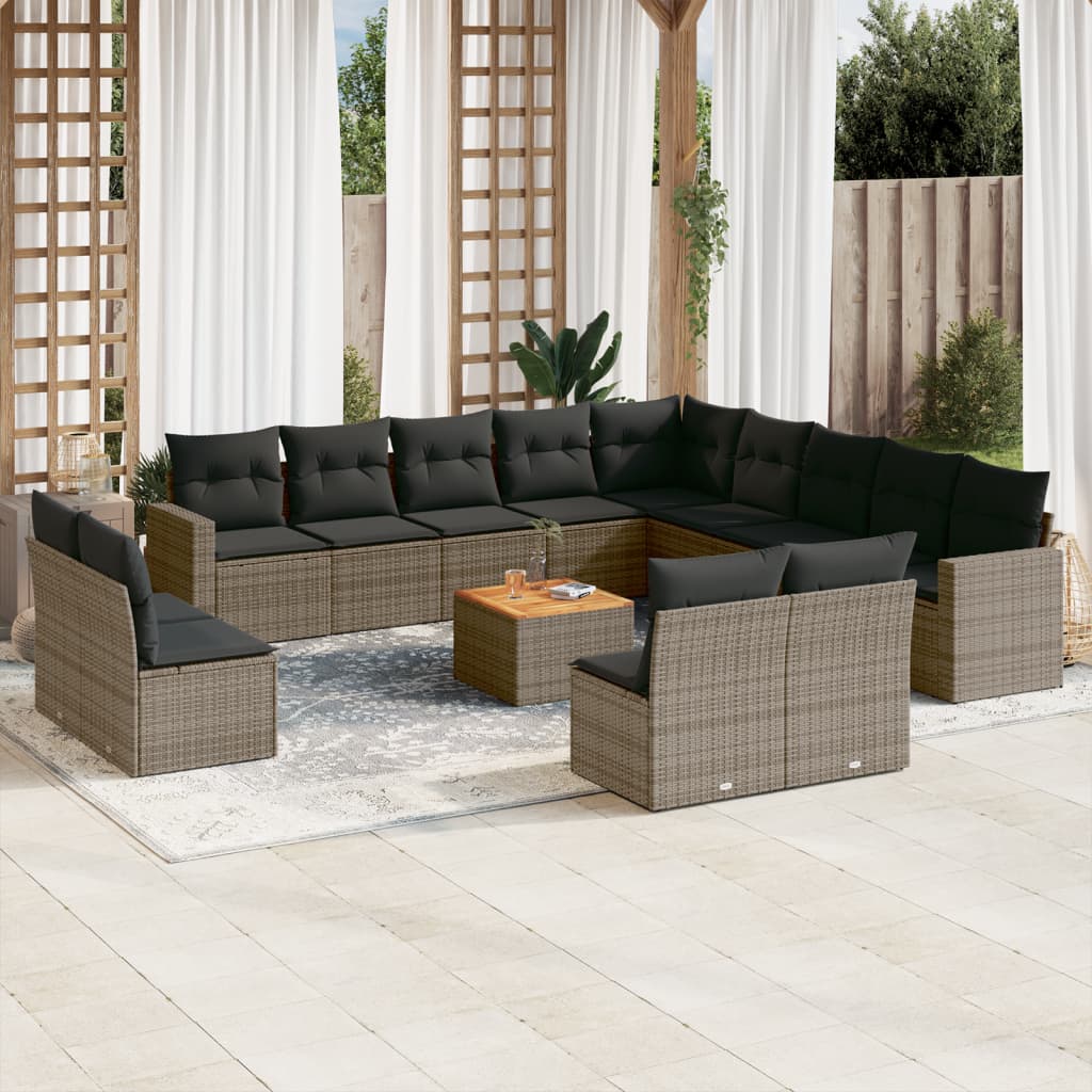 14-tlg. Garten-Sofagarnitur mit Kissen Grau Poly Rattan 14-tlg. Garten-Sofagarnitur mit Kissen Grau Poly Rattan