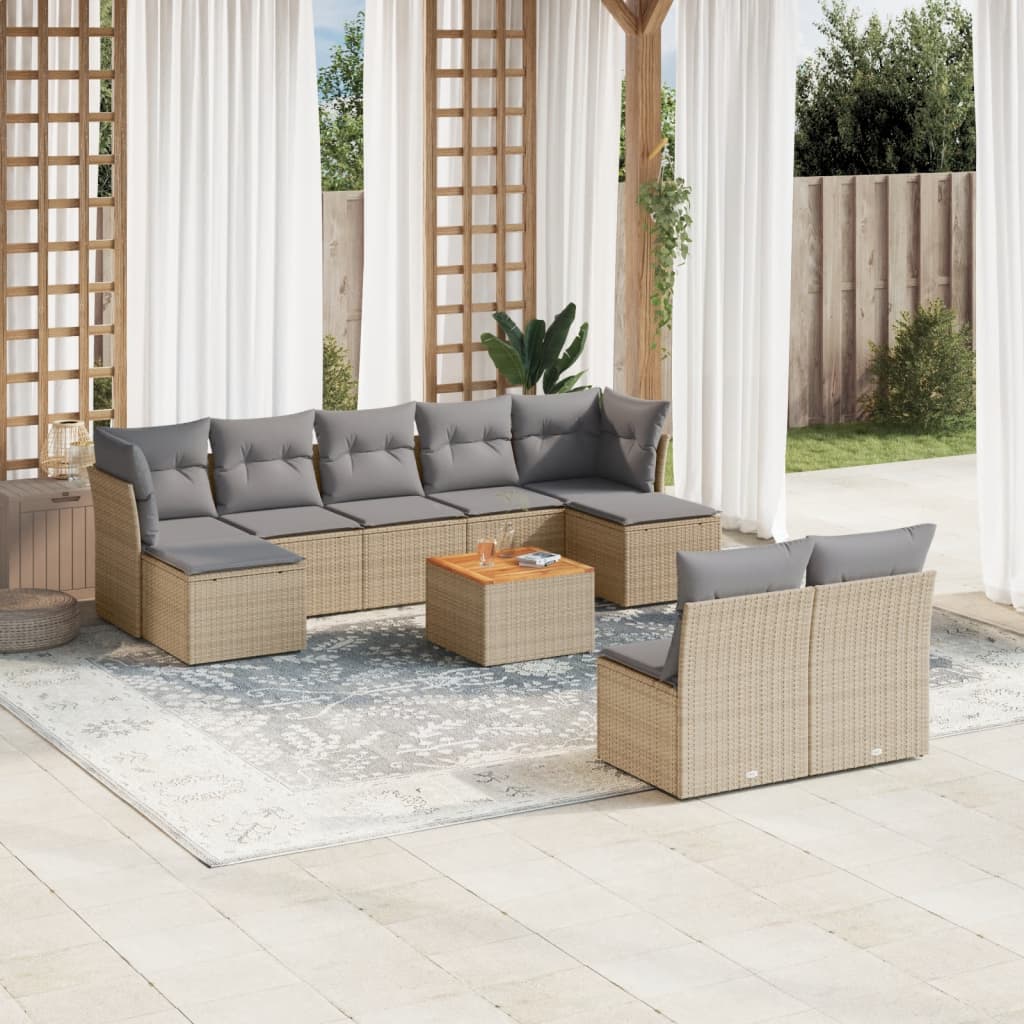10-tlg. Garten-Sofagarnitur mit Kissen Beige Poly Rattan 10-tlg. Garten-Sofagarnitur mit Kissen Beige Poly Rattan