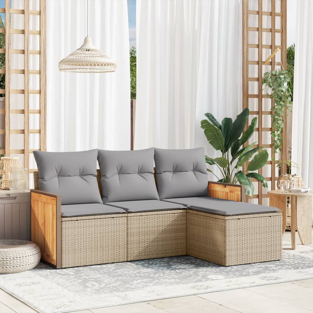 4-tlg. Garten-Sofagarnitur mit Kissen Beige Poly Rattan 4-tlg. Garten-Sofagarnitur mit Kissen Beige Poly Rattan
