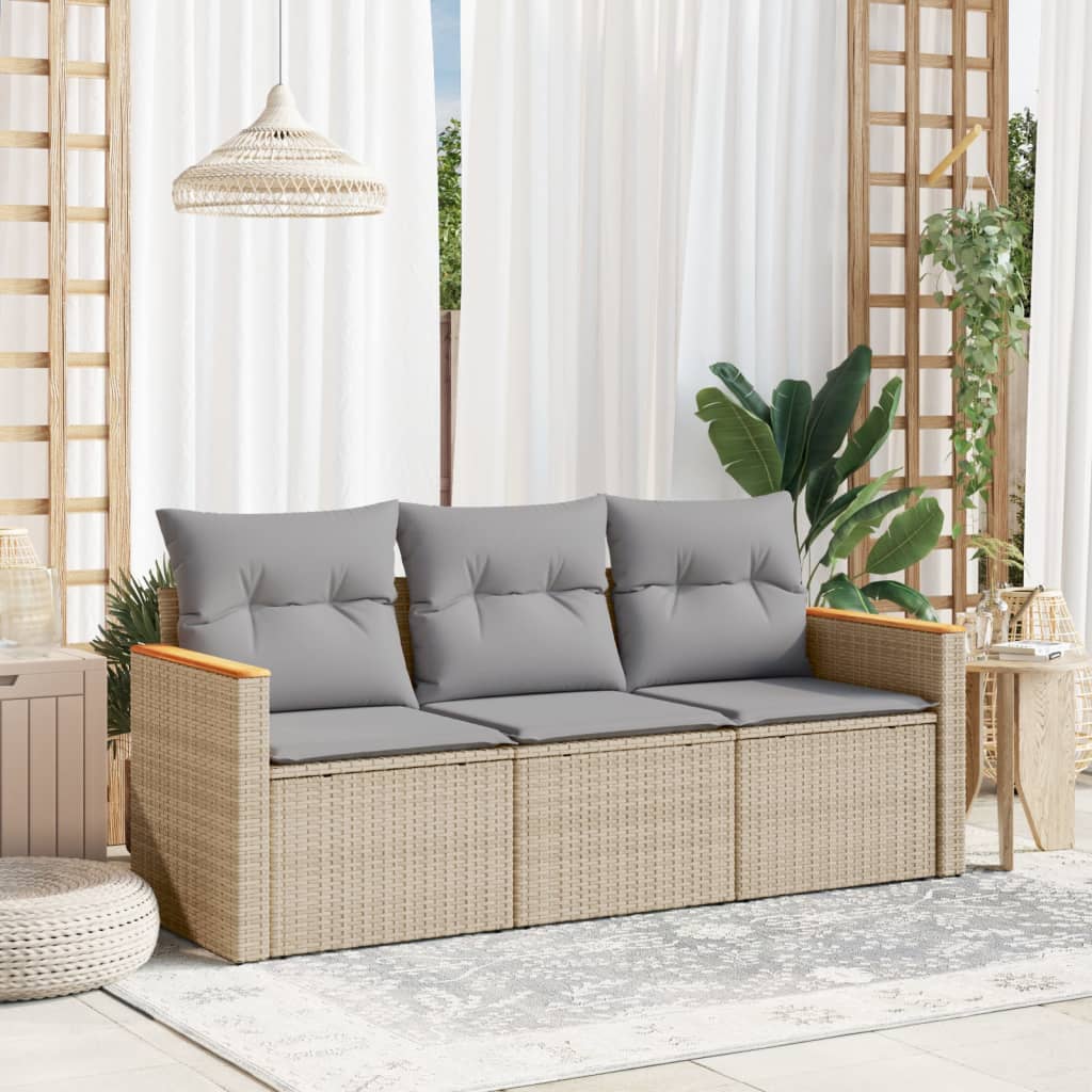 3-tlg. Garten-Sofagarnitur mit Kissen Beige Poly Rattan 3-tlg. Garten-Sofagarnitur mit Kissen Beige Poly Rattan