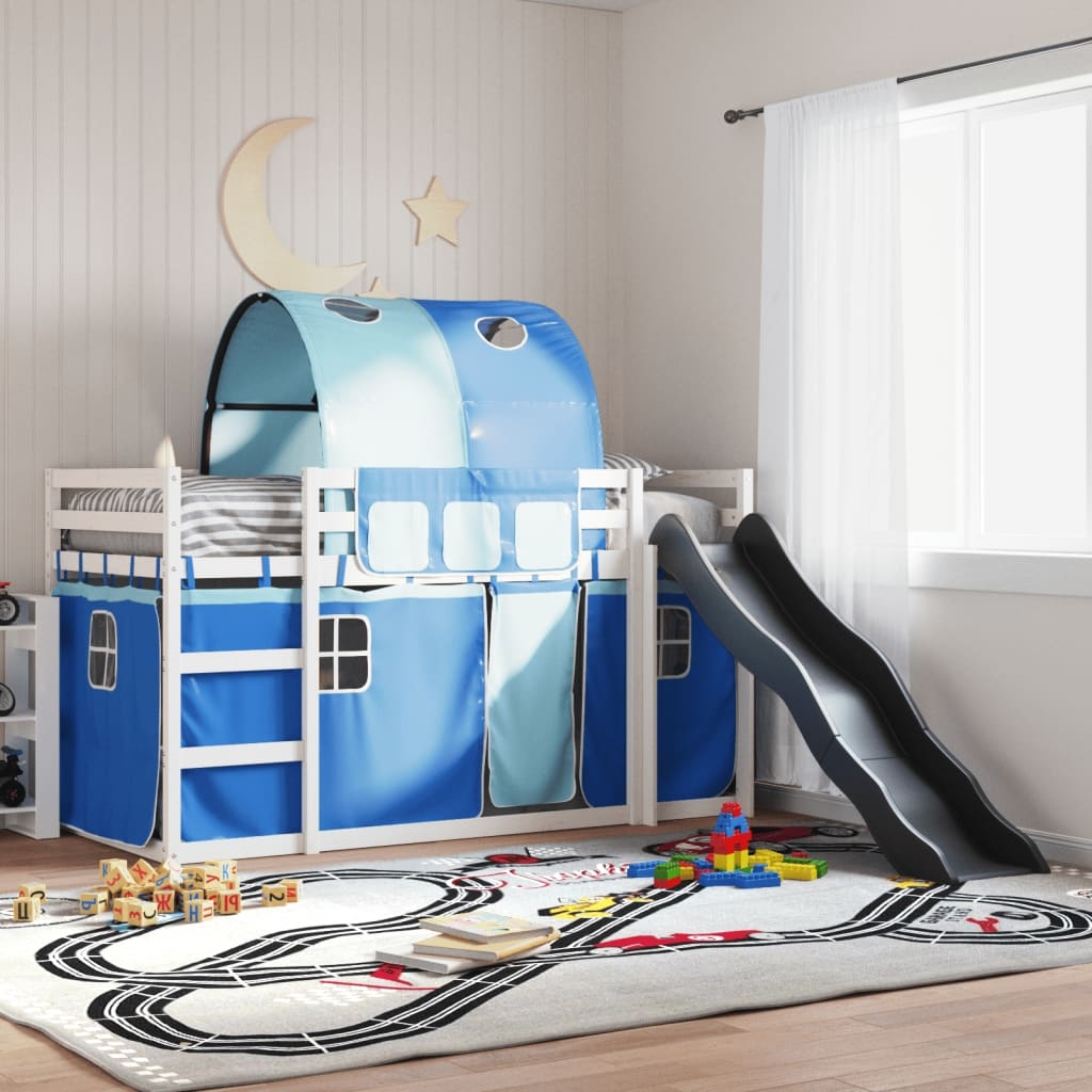 Etagenbett mit Rutsche und Gardinen Blau 80x200 cm Etagenbett mit Rutsche und Gardinen Blau 80x200 cm