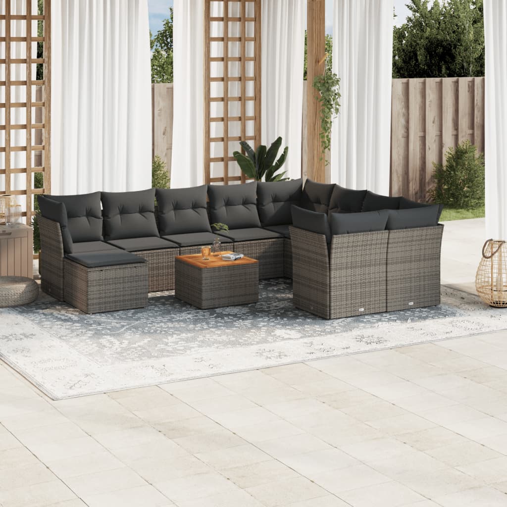 11-tlg. Garten-Sofagarnitur mit Kissen Grau Poly Rattan 11-tlg. Garten-Sofagarnitur mit Kissen Grau Poly Rattan