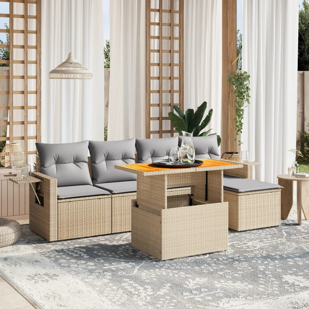6-tlg. Garten-Sofagarnitur mit Kissen Beige Poly Rattan 6-tlg. Garten-Sofagarnitur mit Kissen Beige Poly Rattan