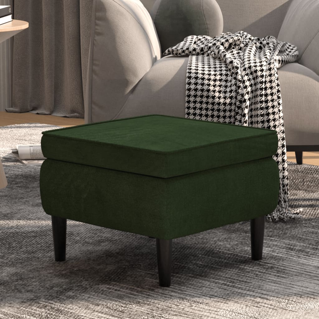 Hocker mit Holzbeinen Dunkelgrün Samt Hocker mit Holzbeinen Dunkelgrün Samt