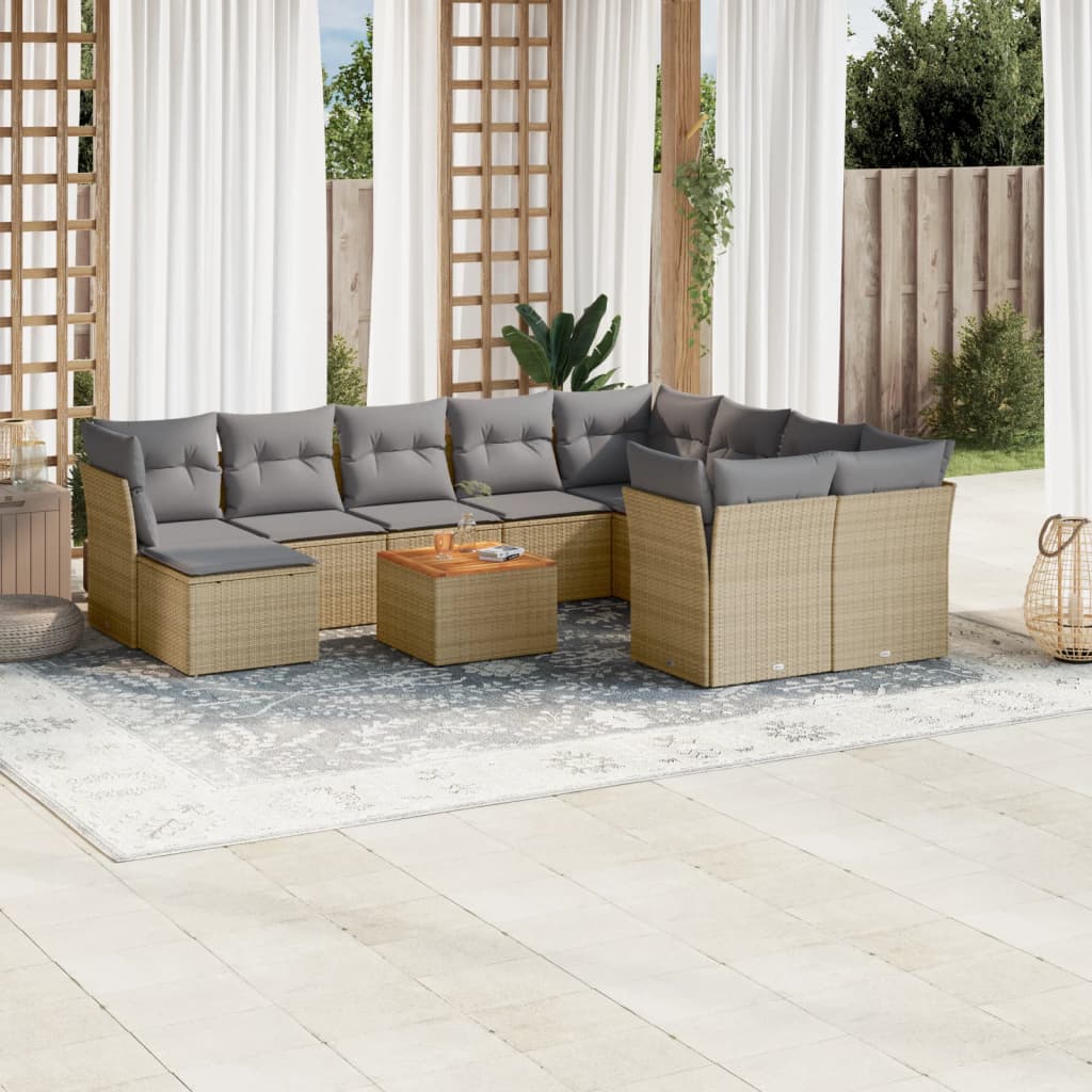 11-tlg. Garten-Sofagarnitur mit Kissen Beige Poly Rattan 11-tlg. Garten-Sofagarnitur mit Kissen Beige Poly Rattan
