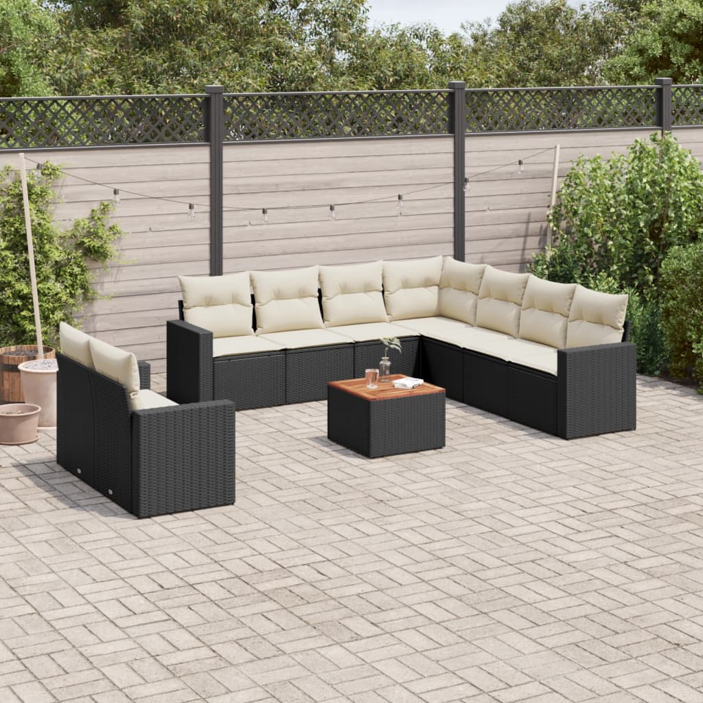 10-tlg. Garten-Sofagarnitur mit Kissen Schwarz Poly Rattan 10-tlg. Garten-Sofagarnitur mit Kissen Schwarz Poly Rattan