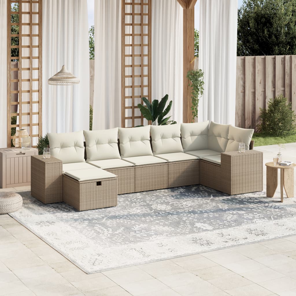 7-tlg. Garten-Sofagarnitur mit Kissen Beige Poly Rattan 7-tlg. Garten-Sofagarnitur mit Kissen Beige Poly Rattan