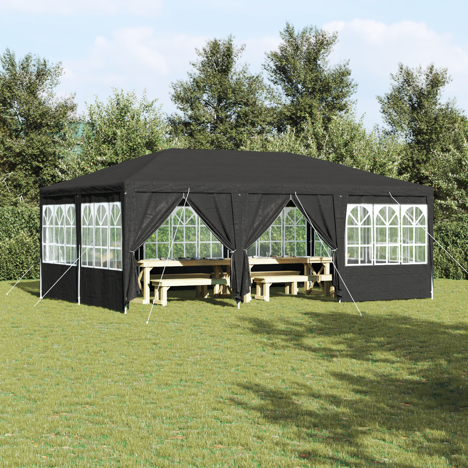 Partyzelt mit 10 Seitenwänden Anthrazit 6x4 m PE Partyzelt mit 10 Seitenwänden Anthrazit 6x4 m PE