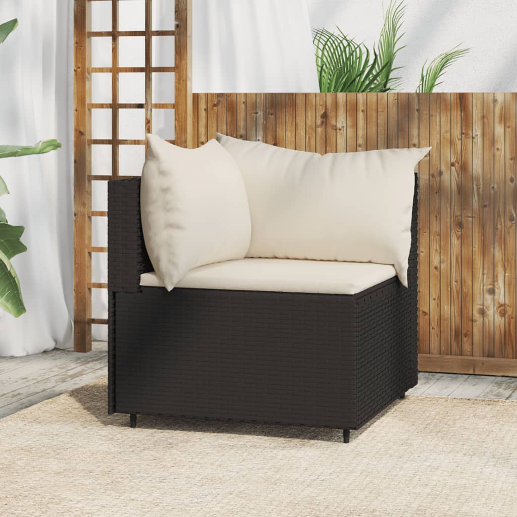 Garten-Ecksofa mit Kissen Schwarz Poly Rattan Garten-Ecksofa mit Kissen Schwarz Poly Rattan