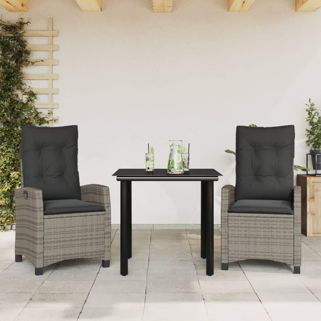 3-tlg. Garten-Essgruppe mit Kissen Grau Poly Rattan 3-tlg. Garten-Essgruppe mit Kissen Grau Poly Rattan