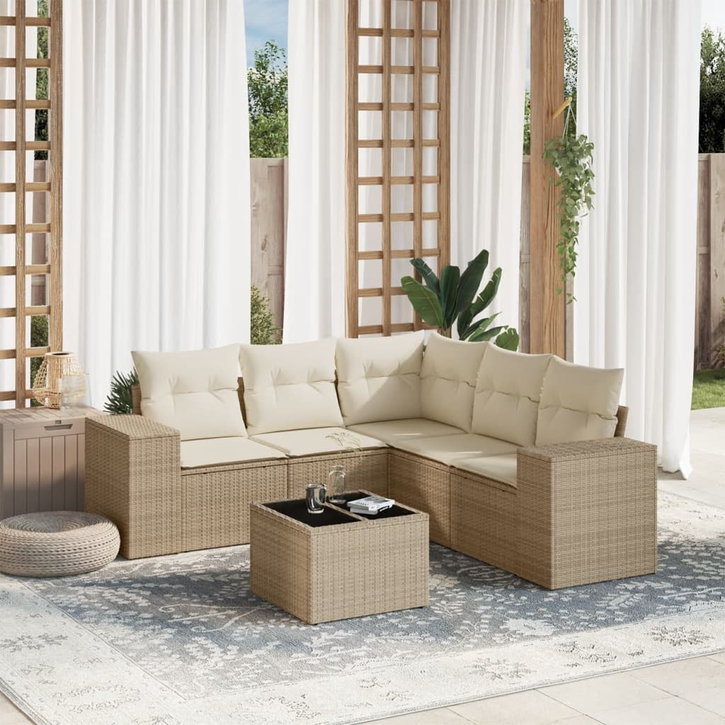 6-tlg. Garten-Sofagarnitur mit Kissen Beige Poly Rattan 6-tlg. Garten-Sofagarnitur mit Kissen Beige Poly Rattan