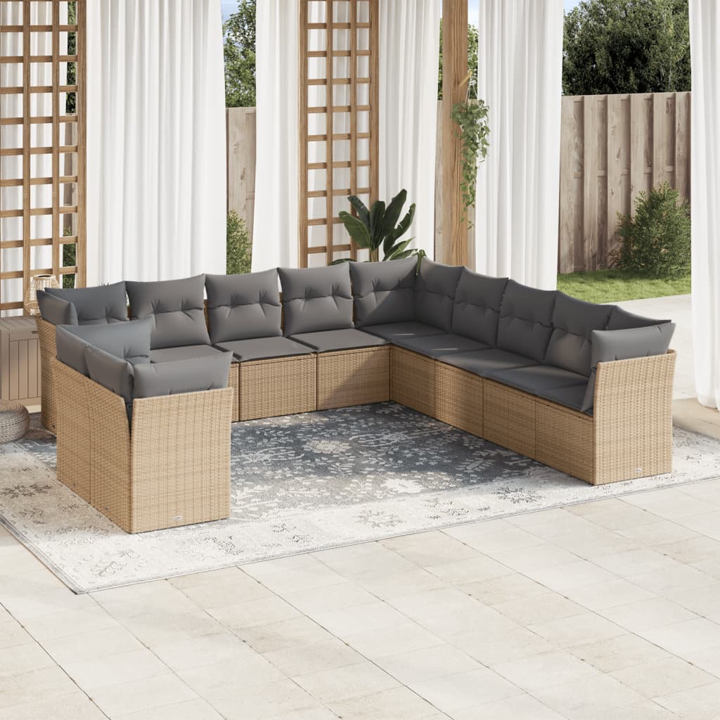 11-tlg. Garten-Sofagarnitur mit Kissen Beige Poly Rattan 11-tlg. Garten-Sofagarnitur mit Kissen Beige Poly Rattan
