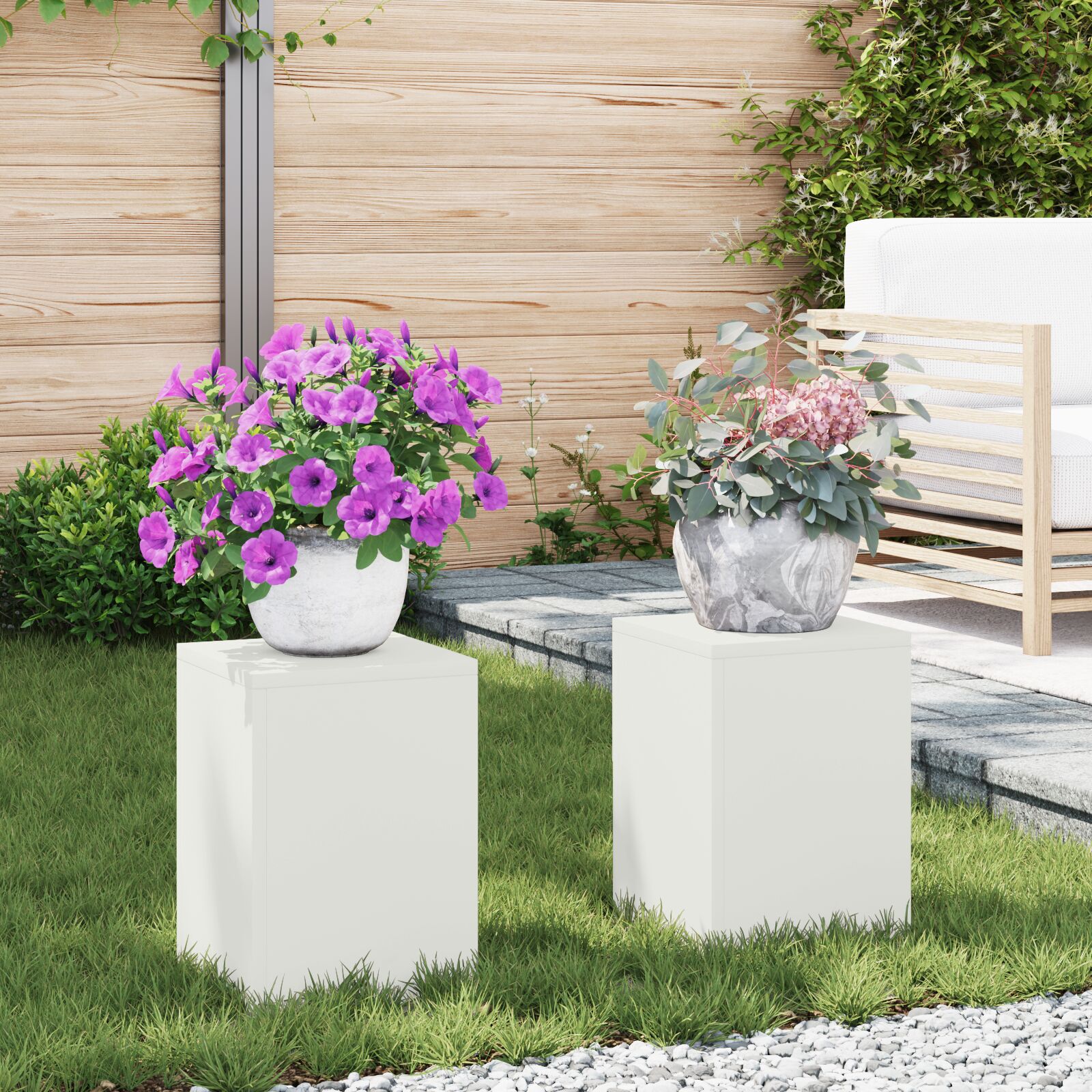 vidaXL Pflanzenständer Säule 2er Set Weiß 24x24x35 cm Stahl vidaXL Pflanzenständer Säule 2er Set Weiß 24x24x35 cm Stahl