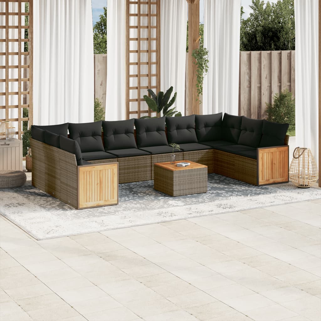 11-tlg. Garten-Sofagarnitur mit Kissen Grau Poly Rattan 11-tlg. Garten-Sofagarnitur mit Kissen Grau Poly Rattan