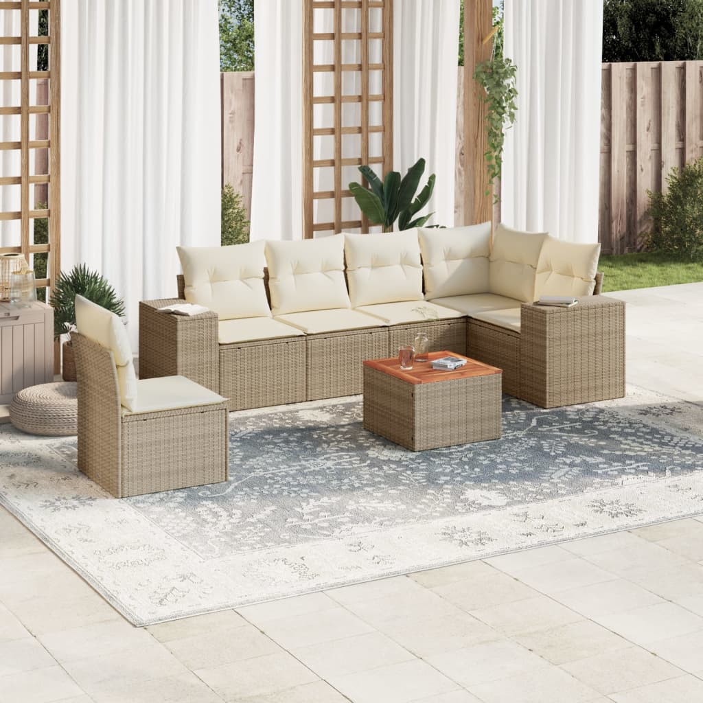 7-tlg. Garten-Sofagarnitur mit Kissen Beige Poly Rattan 7-tlg. Garten-Sofagarnitur mit Kissen Beige Poly Rattan