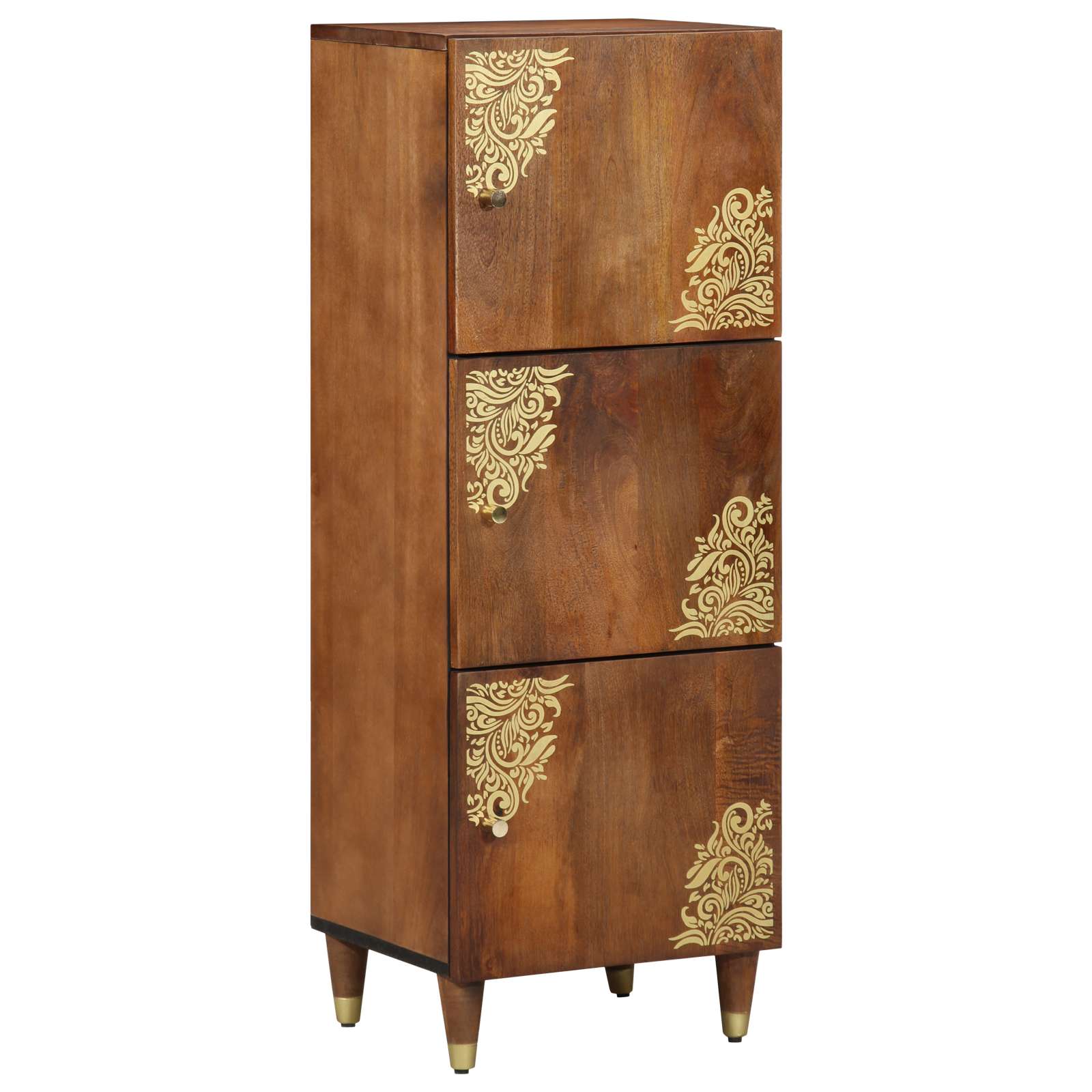 Highboard Honigbraun mit goldenen Akzenten Massivholz Mango Highboard Honigbraun mit goldenen Akzenten Massivholz Mango