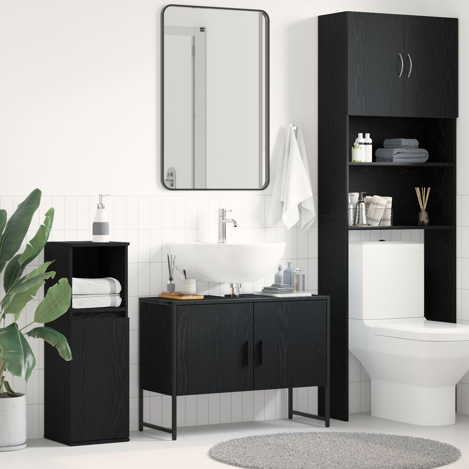 Badezimmer Waschbecken Schrank Schwarz Eiche 80x33x60 cm Spanplatte