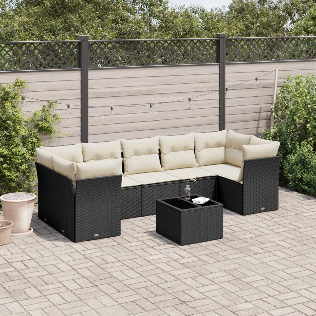 8-tlg. Garten-Sofagarnitur mit Kissen Schwarz Poly Rattan 8-tlg. Garten-Sofagarnitur mit Kissen Schwarz Poly Rattan