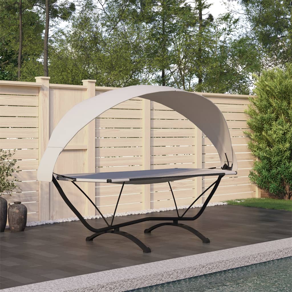 Outdoor-Loungebett mit Dach Creme Stahl und Oxford-Stoff Outdoor-Loungebett mit Dach Creme Stahl und Oxford-Stoff