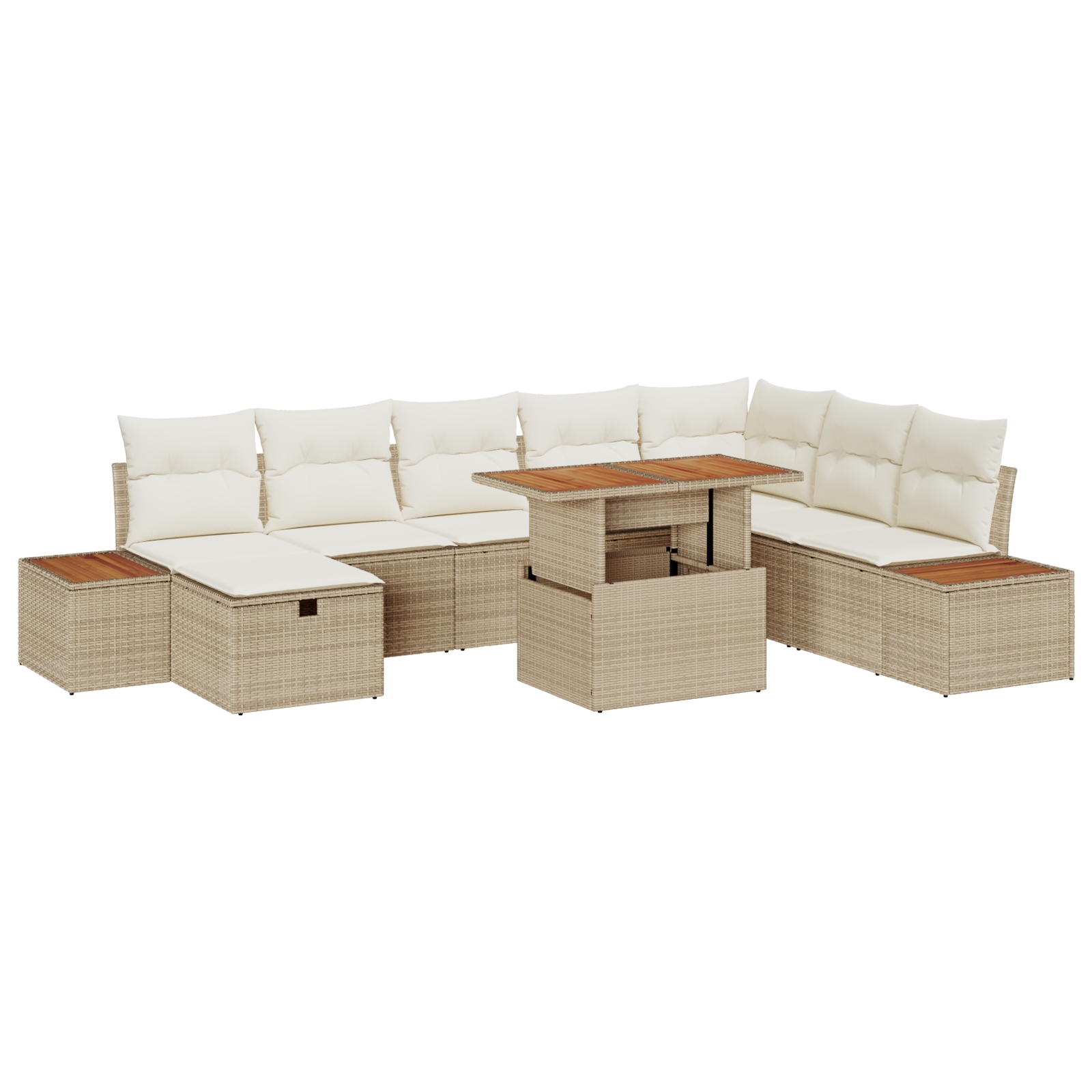9-teiliges Garten Sofaset mit Kissen Beige Poly Rattan Akazie 9-teiliges Garten Sofaset mit Kissen Beige Poly Rattan Akazie