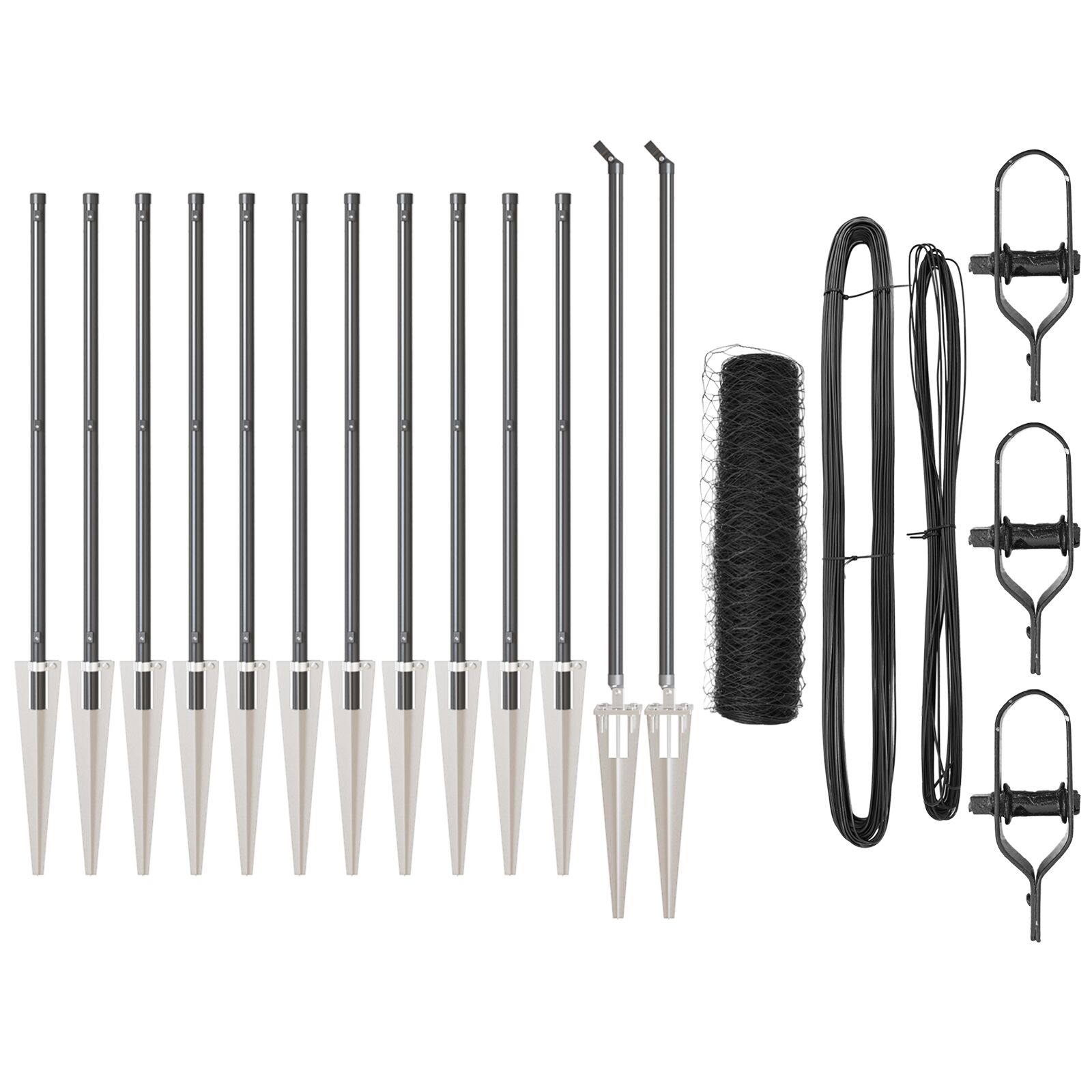 Sechseckzaun Grau 0.6x25 m Stahl, Zaunpfähle mit Spieß 13 Stück Ø32 mm 80 cm galvanisiertes Stahl