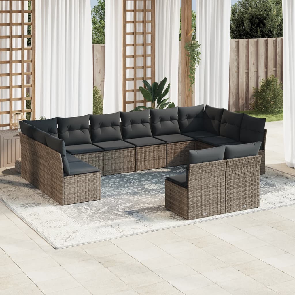 12-tlg. Garten-Sofagarnitur mit Kissen Grau Poly Rattan 12-tlg. Garten-Sofagarnitur mit Kissen Grau Poly Rattan