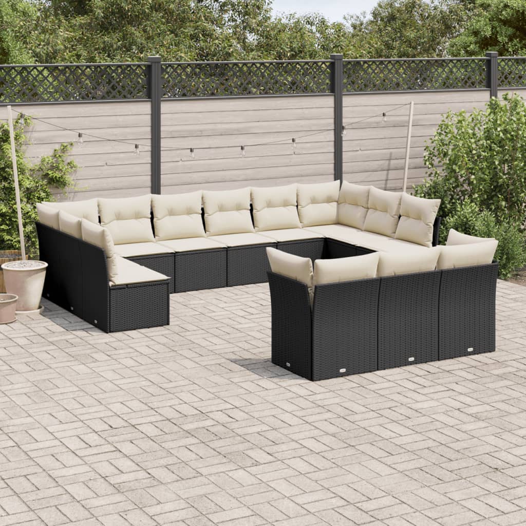 13-tlg. Garten-Sofagarnitur mit Kissen Schwarz Poly Rattan 13-tlg. Garten-Sofagarnitur mit Kissen Schwarz Poly Rattan