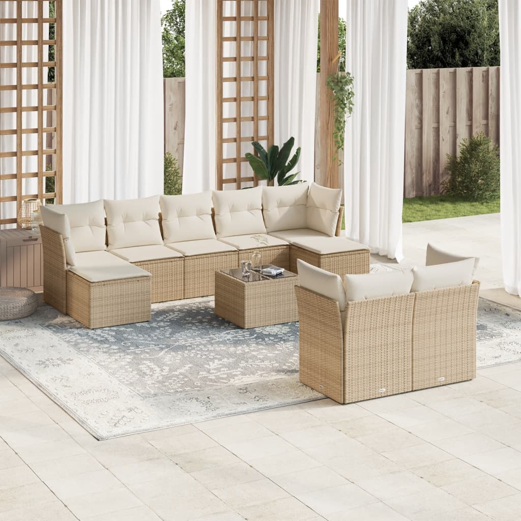 10-tlg. Garten-Sofagarnitur mit Kissen Beige Poly Rattan 10-tlg. Garten-Sofagarnitur mit Kissen Beige Poly Rattan